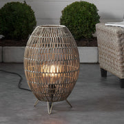 Handcrafted Rattan Oval Cage Outdoor Floor Lamp — Iron Frame, E27, IP65 Weatherproof, 12" × 20"