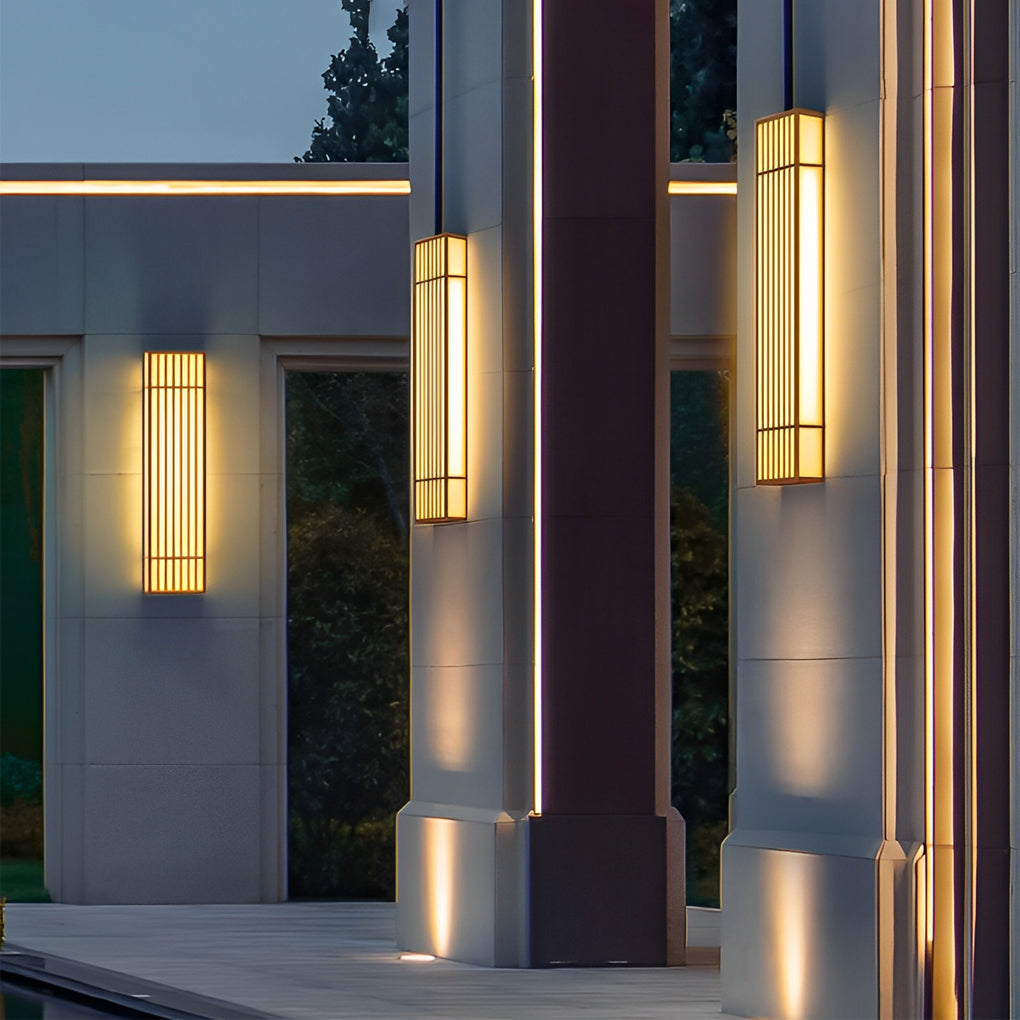 Retro Vertical Stripe Grid Outdoor Wall Sconce — Brown Stainless Steel, LED 3000K, IP65 Weatherproof, 23.6"–47.2"