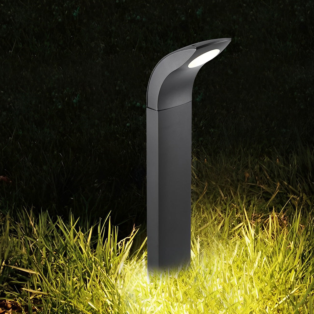 Curved-Head COB LED Bollard Path Light — Matte Black Aluminum, 10W, IP65 Weatherproof, 3000K Warm White