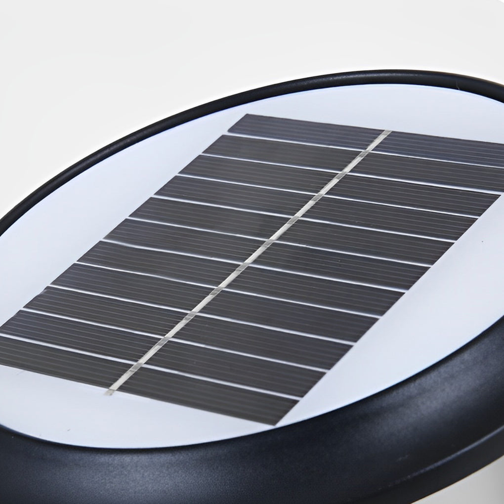 Modern Black Round Cage Solar / Hardwired Pillar Light — Die-Cast Aluminum & Glass, LED, IP65, 3-Step Dimming, Remote Control