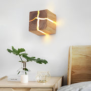 Square Cracked Wood Grain Wall Sconce — Wood and Resin, G4, Warm White 3000K, Rustic Modern