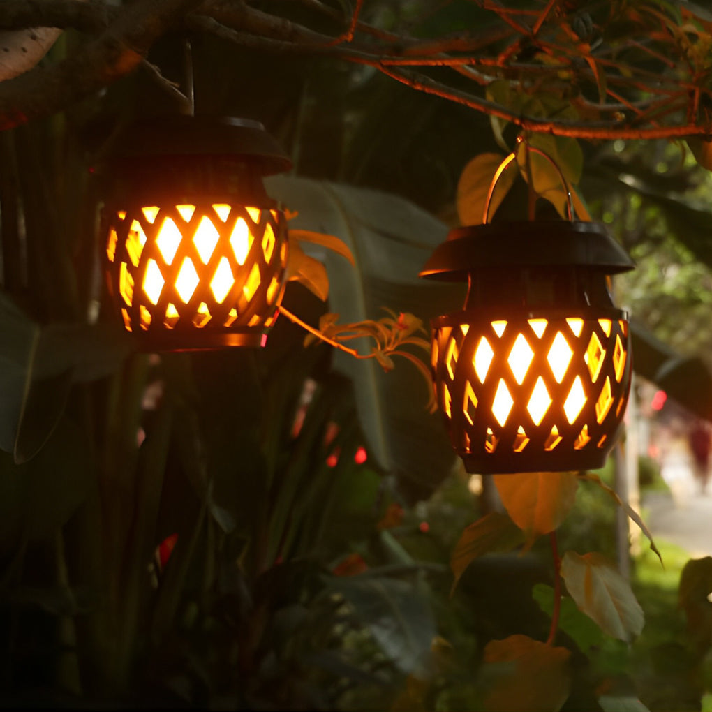Flickering Flame Portable Solar Lantern — ABS + PC, LED 0.5W, USB Rechargeable, IP55, 3-Mode, Black