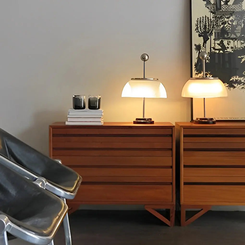 Italian Accent Table Lamps with Ribbed Glass Bowls and Metal Base Luxe