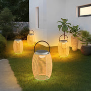 Rattan Solar Portable Outdoor Lantern — Stainless Steel, 3000K Warm White, IP54 Weatherproof, 180° Rotating Handle
