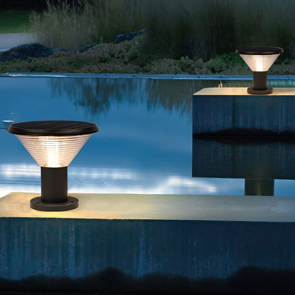 Circular Solar Post Cap Light — Die-Cast Aluminum, Frosted, Remote Control, Light-Control Mode, IP-Rated Weatherproof, 9" Dia.