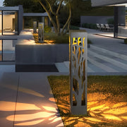 Hollow-Out Branch Solar Bollard Light — Stainless Steel, LED, IP54, Dusk-to-Dawn, 23.6" or 31.5"