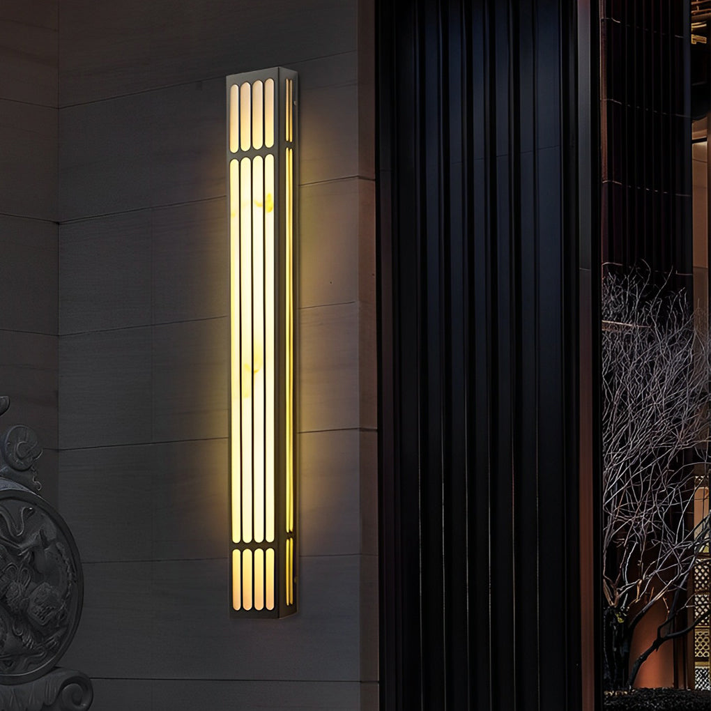 Modern Long Rectangular Outdoor Wall Sconce — Stainless Steel, Imitation Marble, LED, IP65 Waterproof, 3000K Warm White