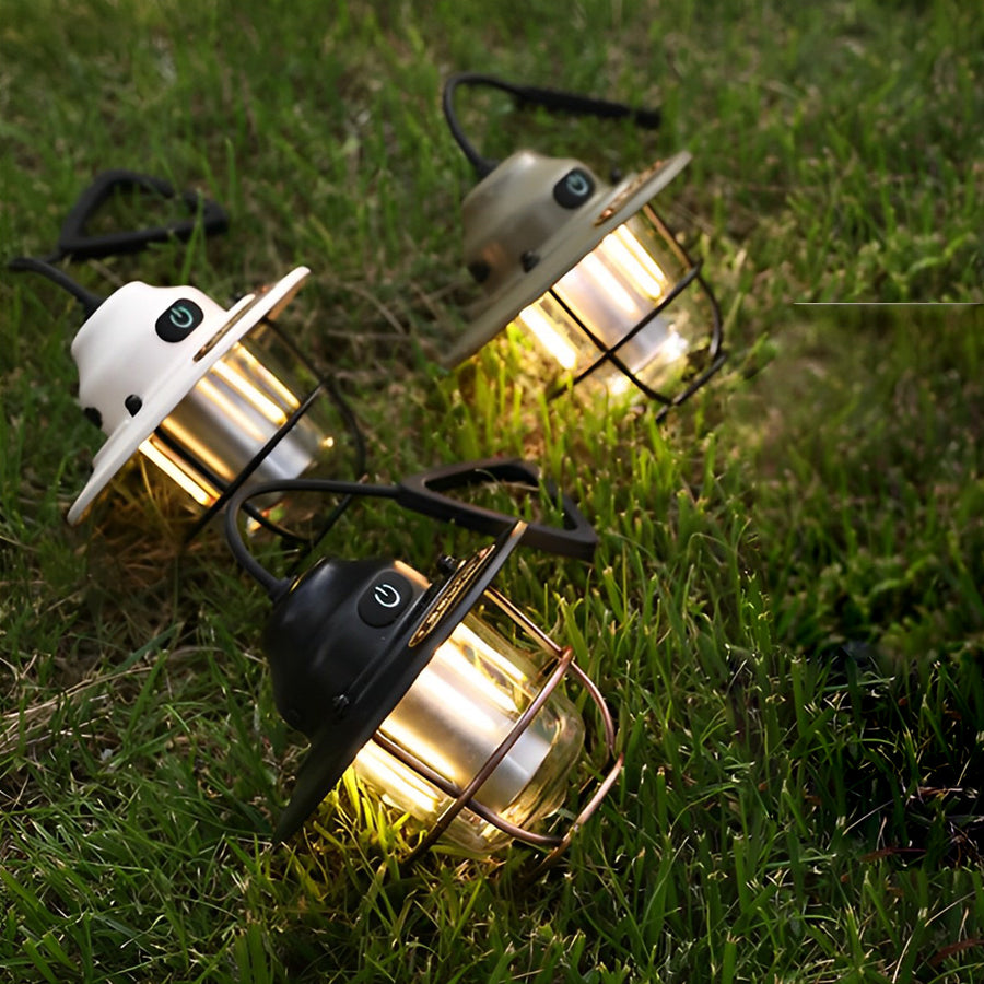 Retro Round LED Camping Lantern — Iron, ABS & PC, USB Rechargeable, 7 Lighting Modes, 2000mAh, Waterproof