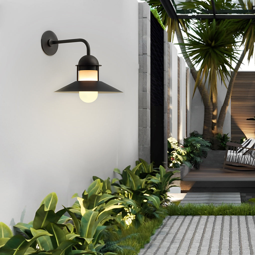 Round Vintage Outdoor Wall Sconce — Black Iron and Glass, E27, 3000K Warm White, 12.5" Diameter