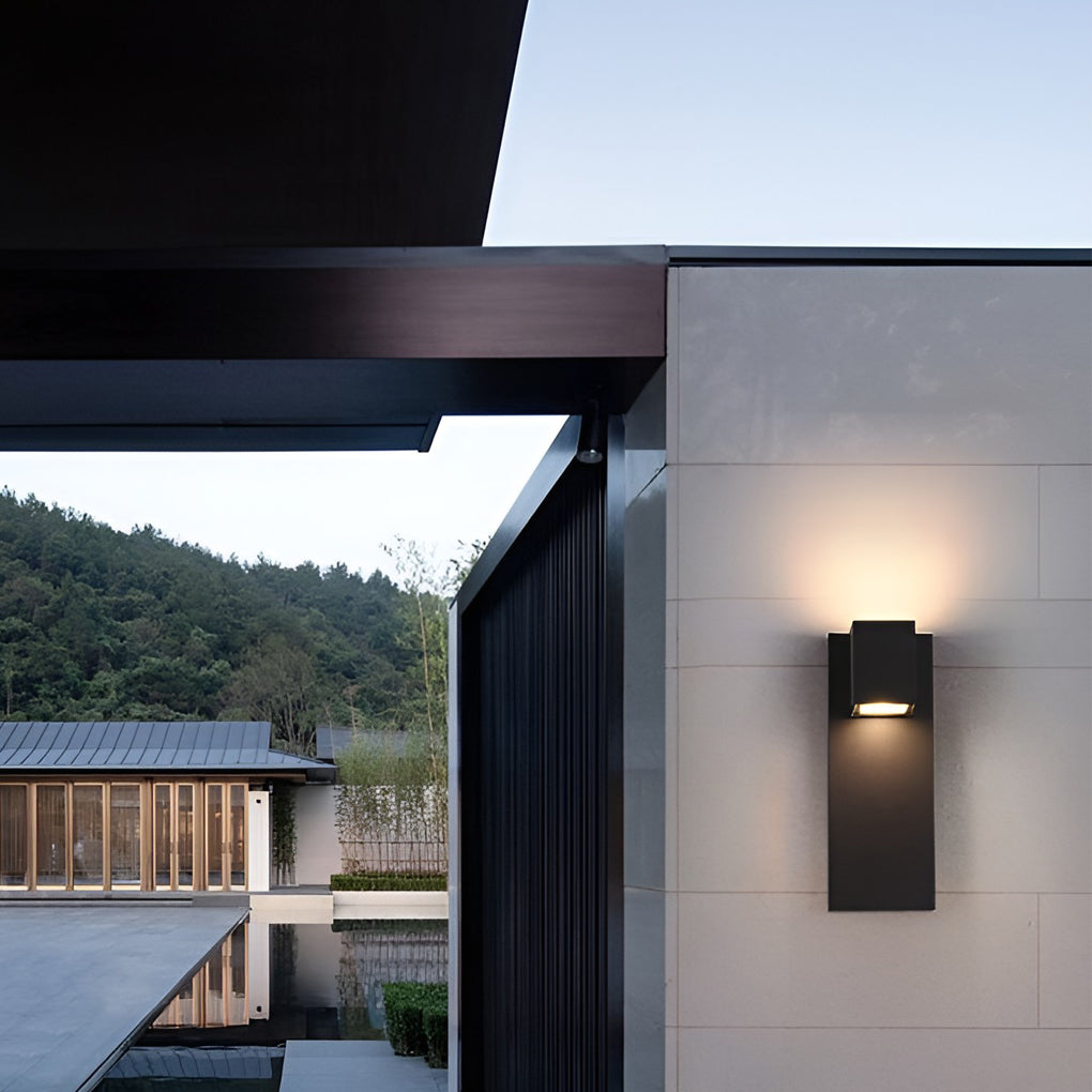 Modern Square Up/Down Outdoor Wall Sconce — Black Aluminum, 10W LED x2, IP-Rated Waterproof
