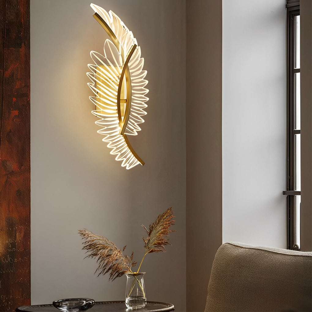 Postmodern Feather & Acrylic Leaf Wall Sconce — Copper, LED, Three-Step Dimming, 3000K / 4000K / 6000K