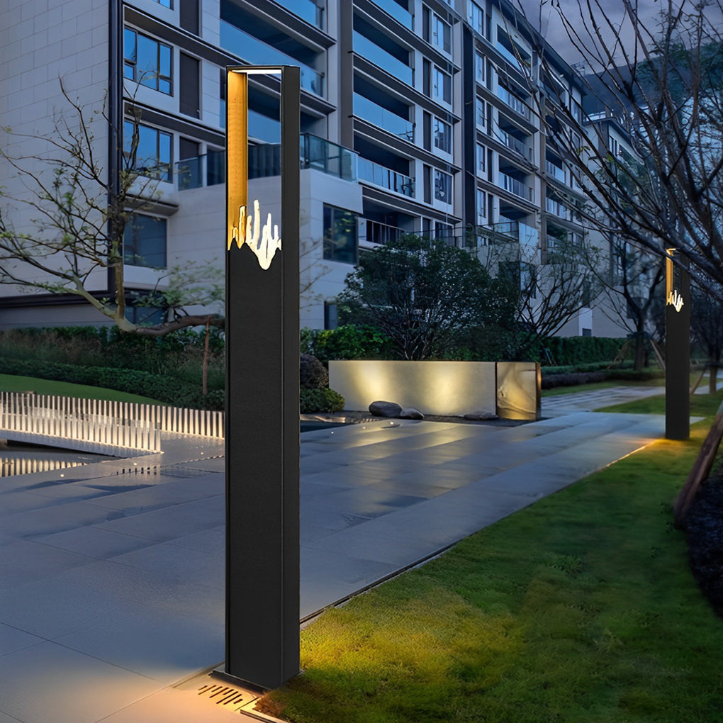 Rectangular Outdoor Pathway Light — Steel and Glass, LED, 3000K Warm White, IP65 Weatherproof, Black