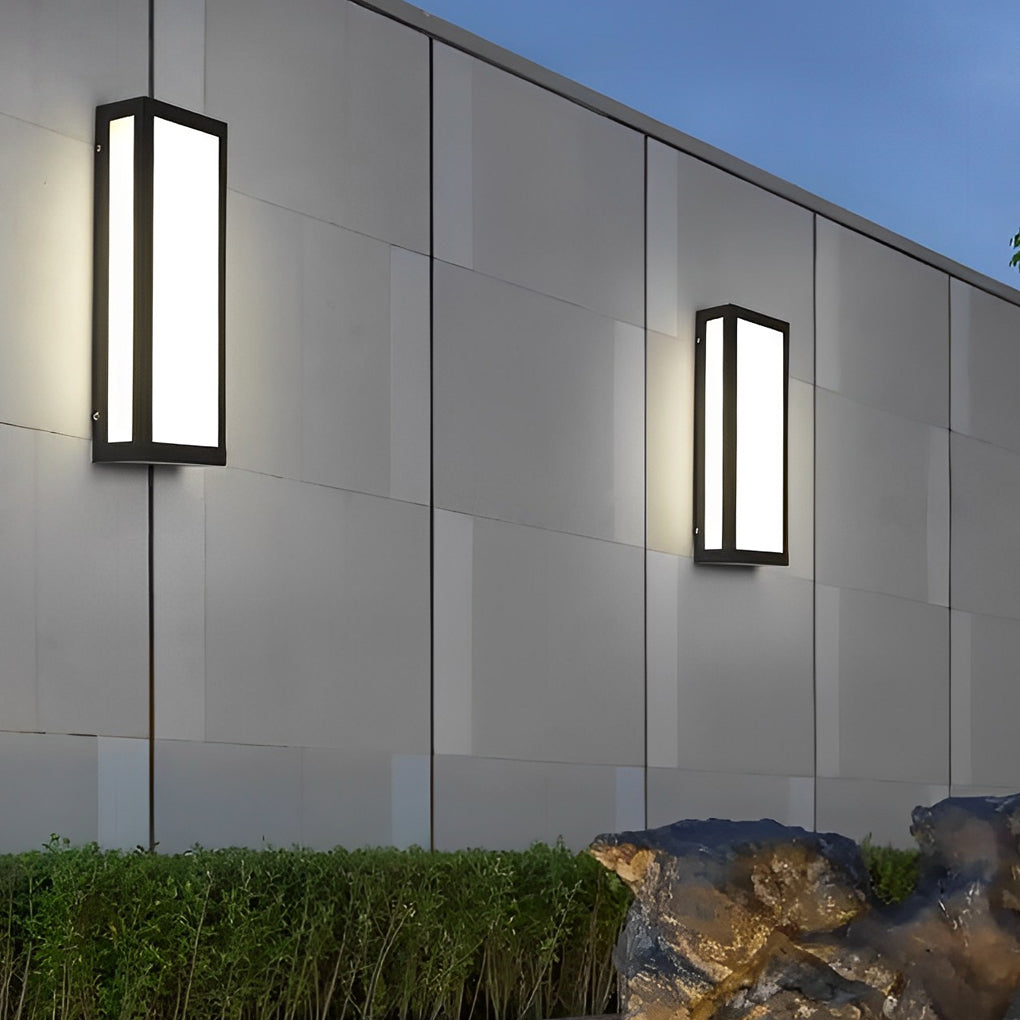 Modern Rectangular Outdoor Wall Sconce — Matte Black Iron, LED, Waterproof Acrylic Shade