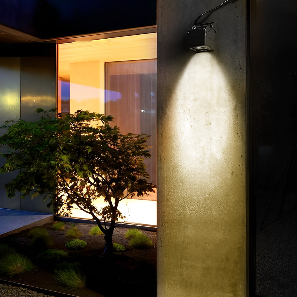 Adjustable Square Outdoor Spotlight Wall Sconce — Black Aluminum, 8W LED, Multi-Color, IP66 Weatherproof