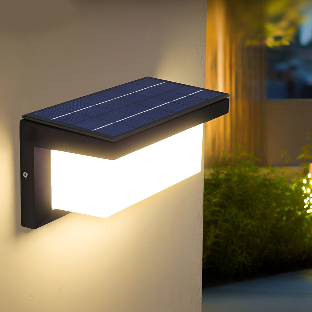 Modern Black Rectangle Solar Outdoor Wall Sconce — Die-Cast Aluminum & Acrylic, 18W/30W LED, Light-Control Induction, Weatherproof