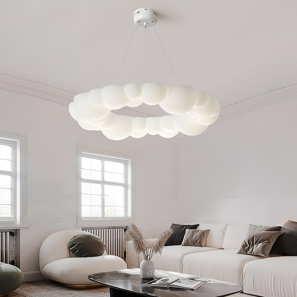 Bubble Cloud LED Flush Mount — Iron & PE, 19.3" Diameter, 72W Stepless Dimming, Remote Control