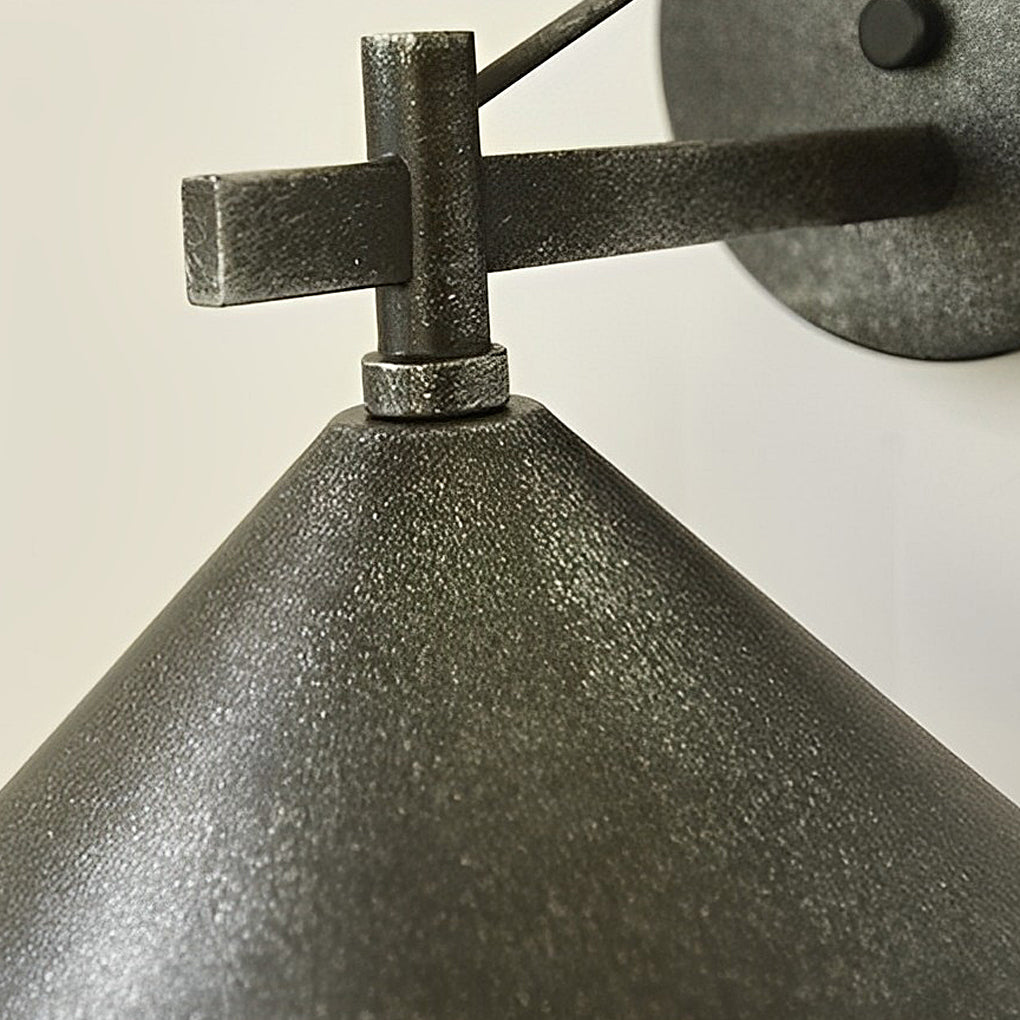 Retro Conical Outdoor Wall Sconce — Iron, Matte Black / Gold Bronze / Silver Bronze, Waterproof, 10" × 9"