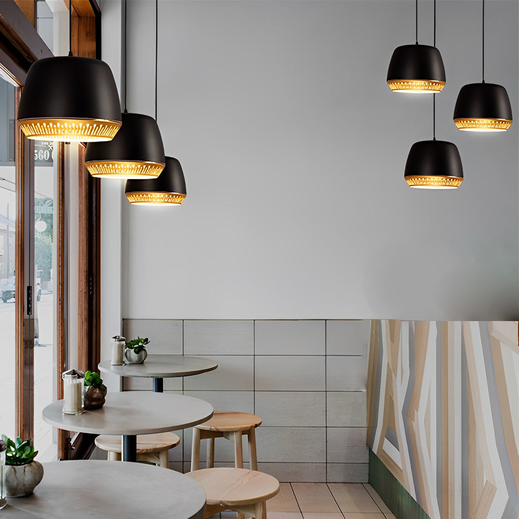 Modern Round Ball Pendant Light — Iron, 12" Diameter, Adjustable Wire, Black or White