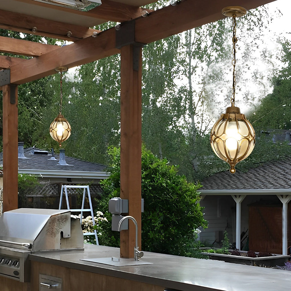 Glass Ball Outdoor Hanging Light — Die-Cast Aluminum, LED, Waterproof, Black or Bronze