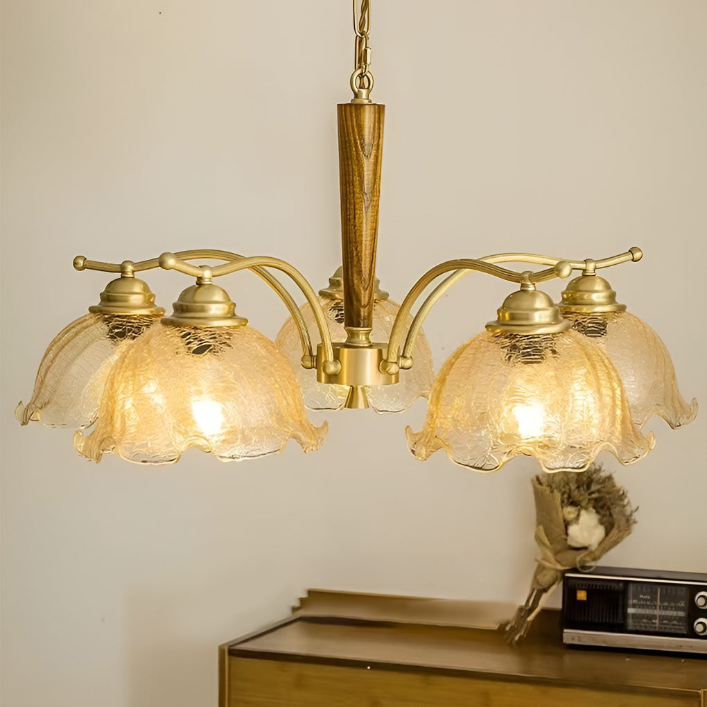 Retro Cracked Glass Chandelier — Copper, E27, Warm White 3000K, 3-Light or 5-Light, 28" Diameter