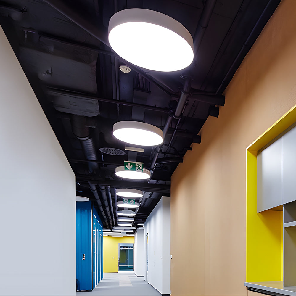 Round Minimalist Office Pendant — Matte Black Iron, LED 6000K, 21W–84W Adjustable Hang