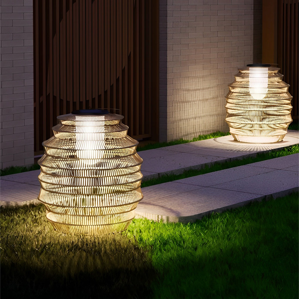 Handwoven Rattan Solar Outdoor Lantern — Stainless Steel, LED, IP54 Waterproof, Multiple Sizes