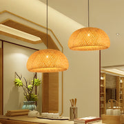 Hand-Woven Bamboo Lantern Chandelier — Rustic Modern, E27, Three-Step Dimming (3000K/4500K/6000K), 12"–18" Options