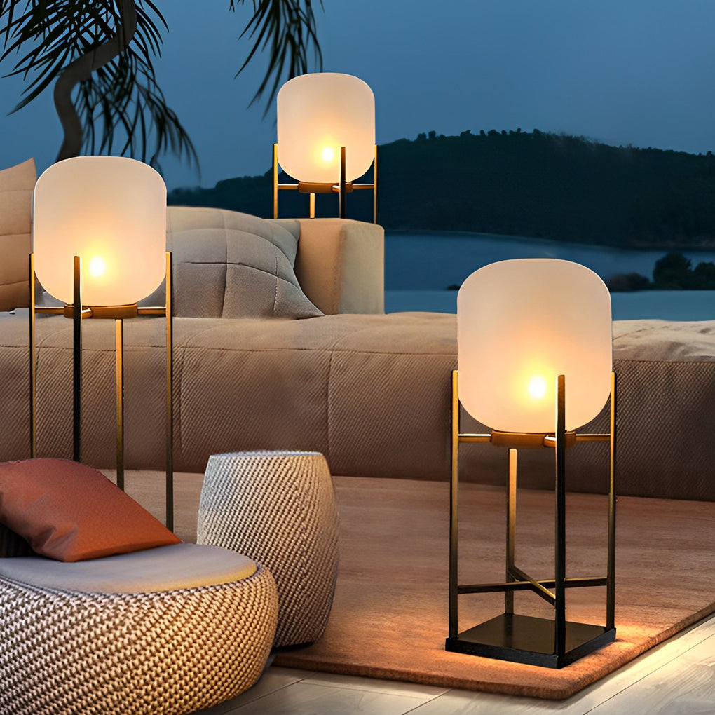 Lantern Outdoor Floor Lamp — Black Stainless Steel & Acrylic, LED, Solar or Hardwired, IP65, 3000K
