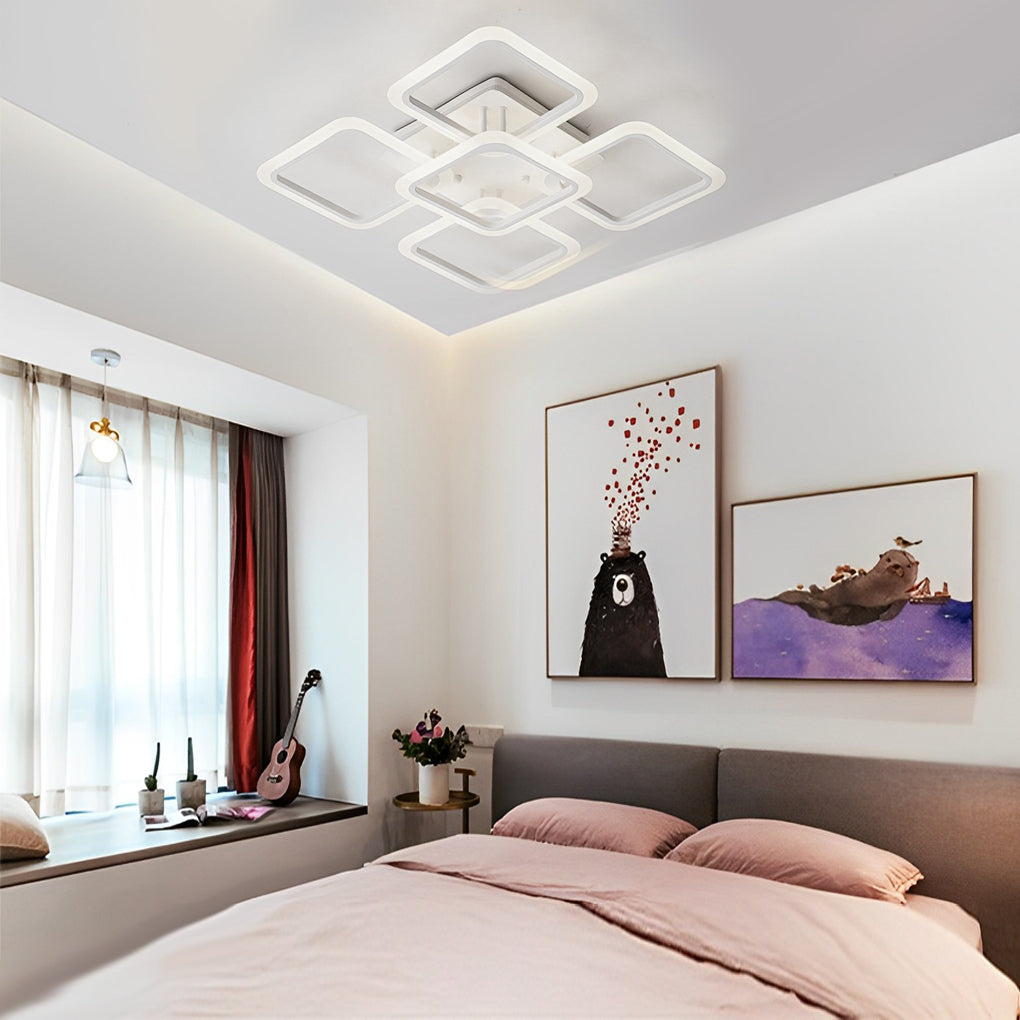 Modern Square LED Semi-Flush Mount — Iron and Acrylic, 5- or 8-Light, Remote Control, Stepless Dimming, 3000K–6000K