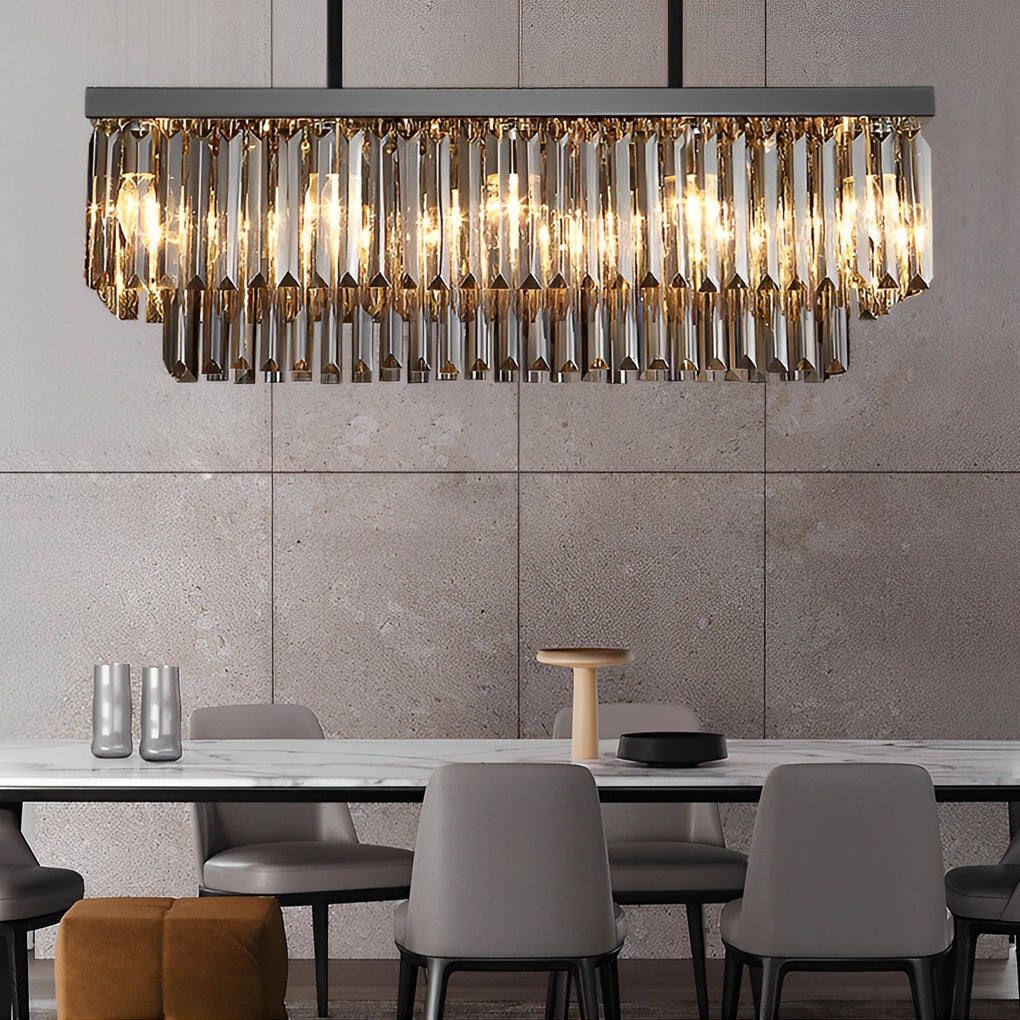 Rectangular Crystal LED Chandelier — Smoke Gray, Stainless Steel, 3-Step Dimming (3000K/4500K/6000K), E14