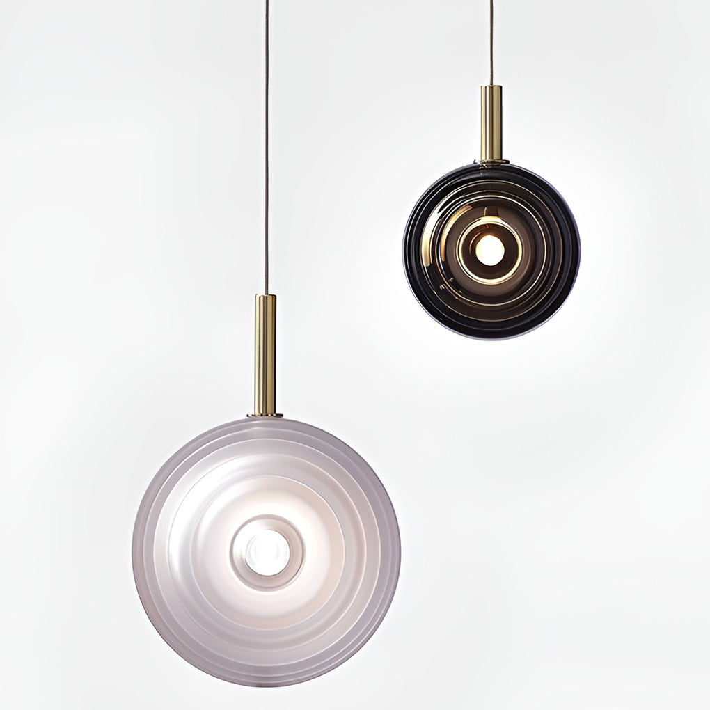 Modern Round Glass Mini Pendant — Iron, Smoke Gray or Transparent, Kitchen Island / Dining
