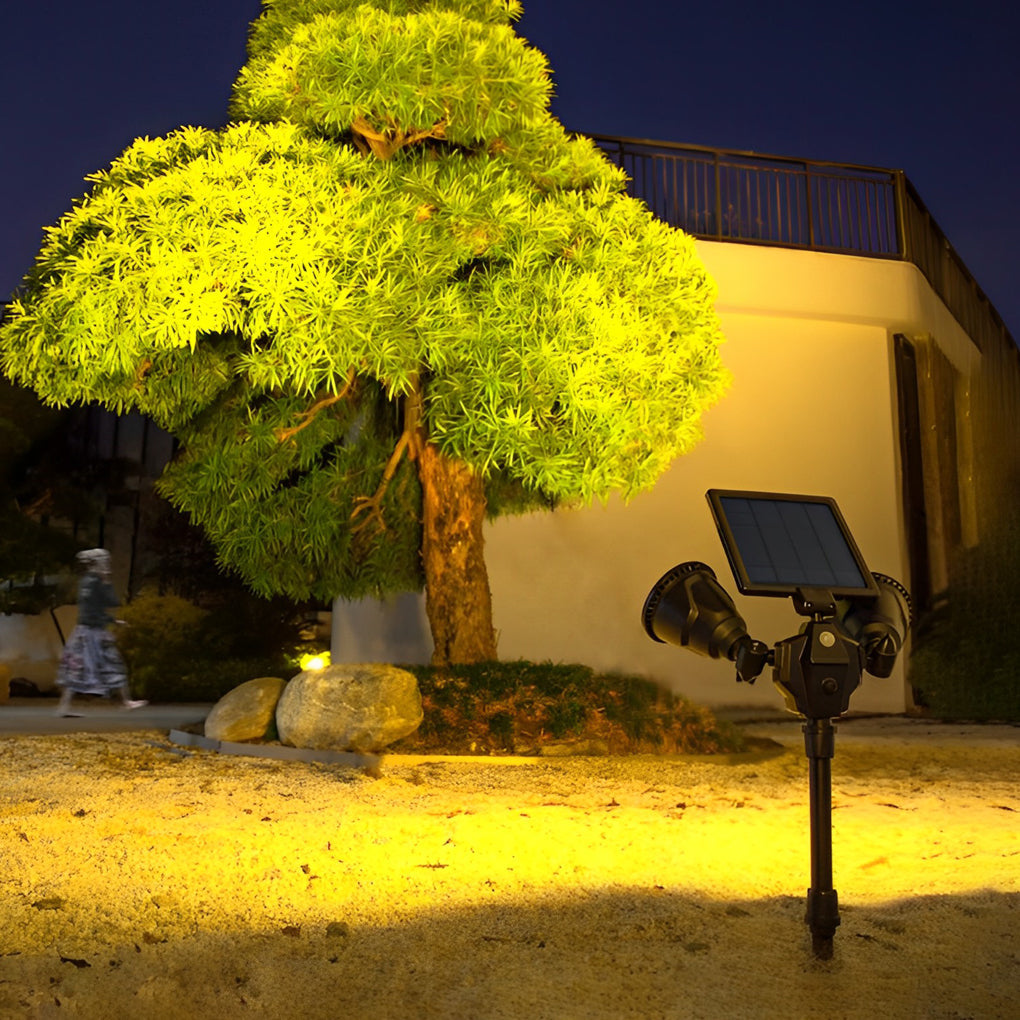 Solar Outdoor Spotlight, Set of 2 — Black ABS, LED, IP65, Motion Sensor, 4-Mode, 10-Hour Runtime