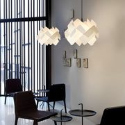 Modern Acrylic Pendant Light — 15.7" Diameter, Adjustable 59.1" Wire, White / Blue / Wood