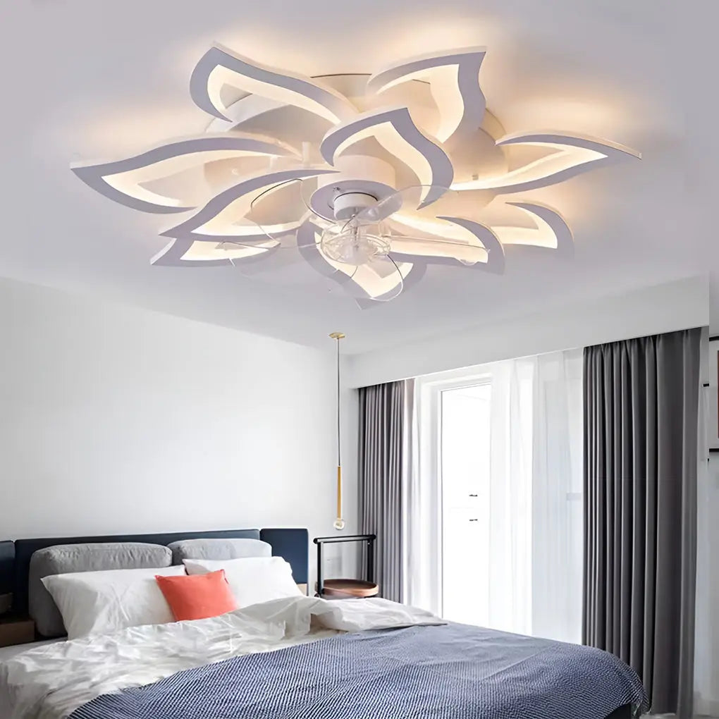 Nordic Ceiling Fan Lights with Creative Flower-Shaped Design and Three-Step Dimming LED Luxe