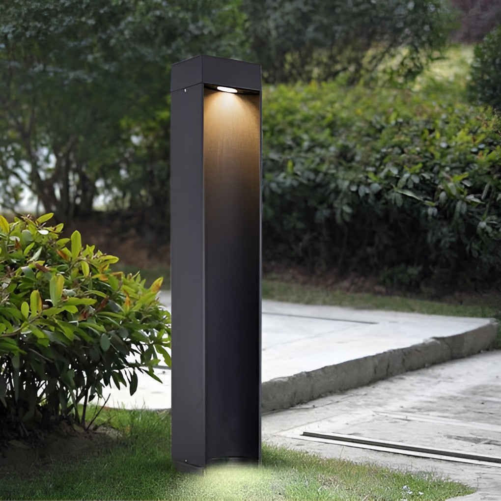 Rectangular Outdoor Bollard Light — Black Die-Cast Aluminum, 5W LED, Warm/Cool White, IP54, 12"–31"