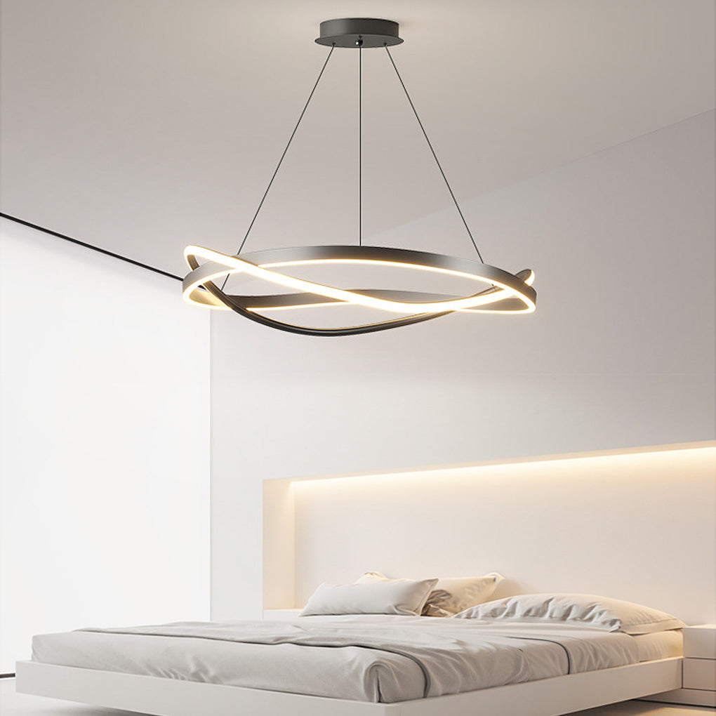 Circular Wave Ring Chandelier — Iron, Three-Step Dimming (3000K/4500K/6000K), 60W–96W, 22" or 31"
