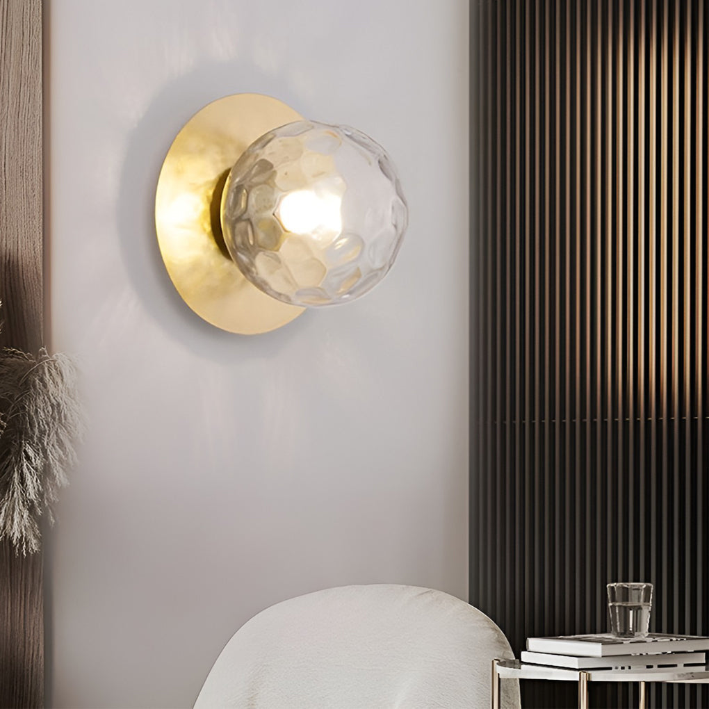 Modern Round Glass Ball Wall Sconce — Iron, 12W LED, 8" Diameter, Black or Gold