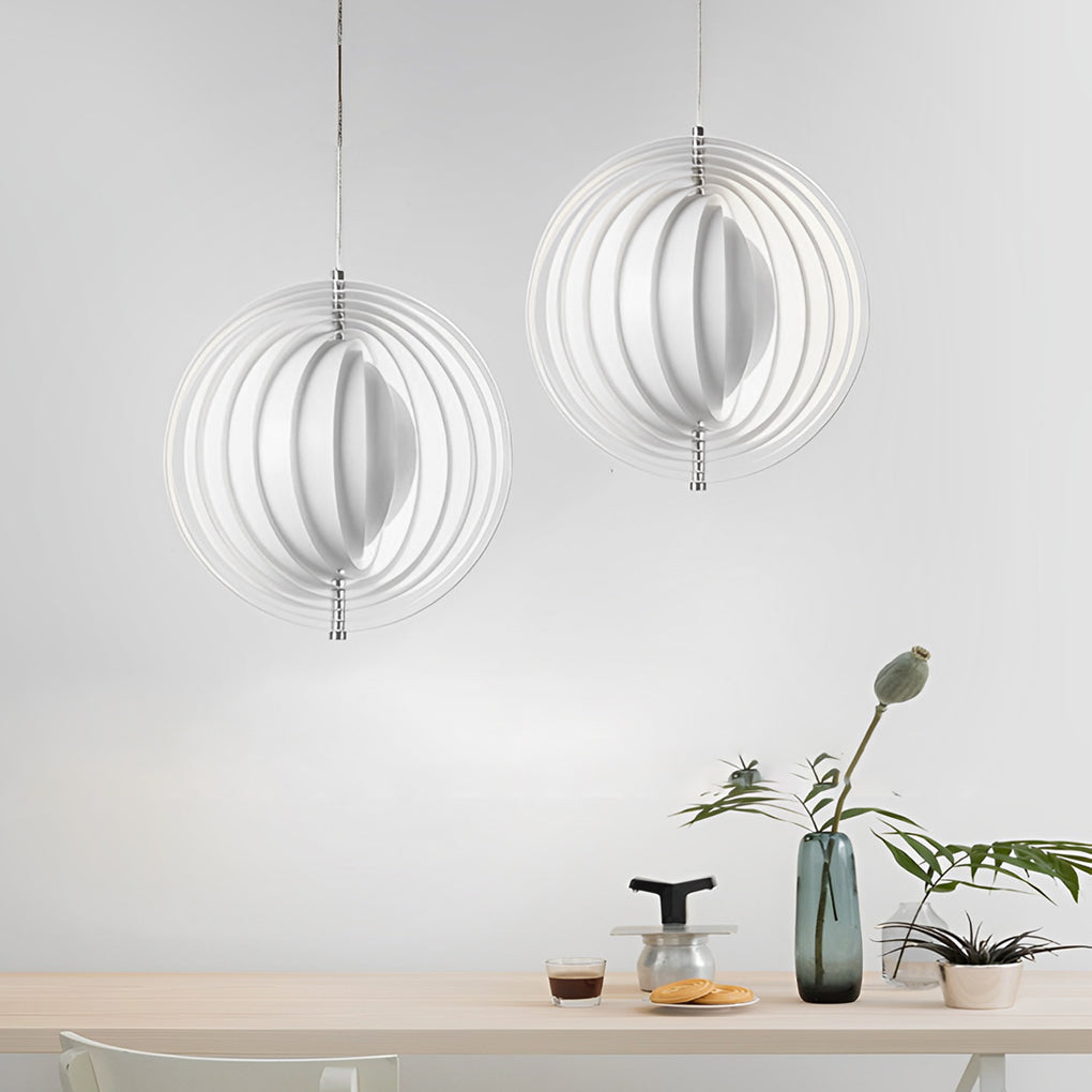 360° Rotatable Circular Pendant Light — Polished Iron, White, E27, 14" Diameter, 47" Adjustable Cord