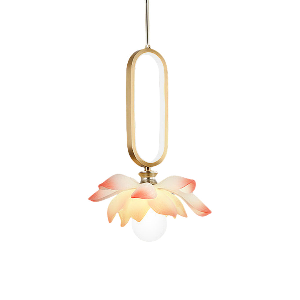 Lotus Flower Mini Pendant — Resin, Hand-Carved, LED, 11" × 15.7", Pink / Blue / Transparent