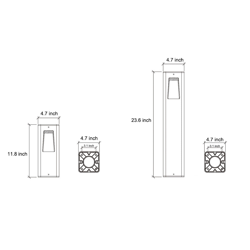 Modern Aluminum LED Bollard Path Light — Black, Front-Slide Design, IP65, Hardwired, 3000K / 6000K
