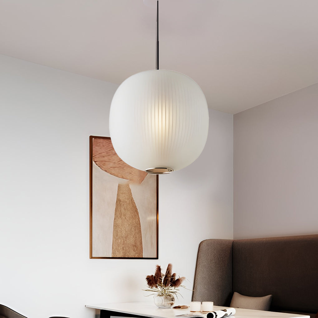 Round Lantern Pendant Light — Glass, LED, 9" Diameter, Black or White