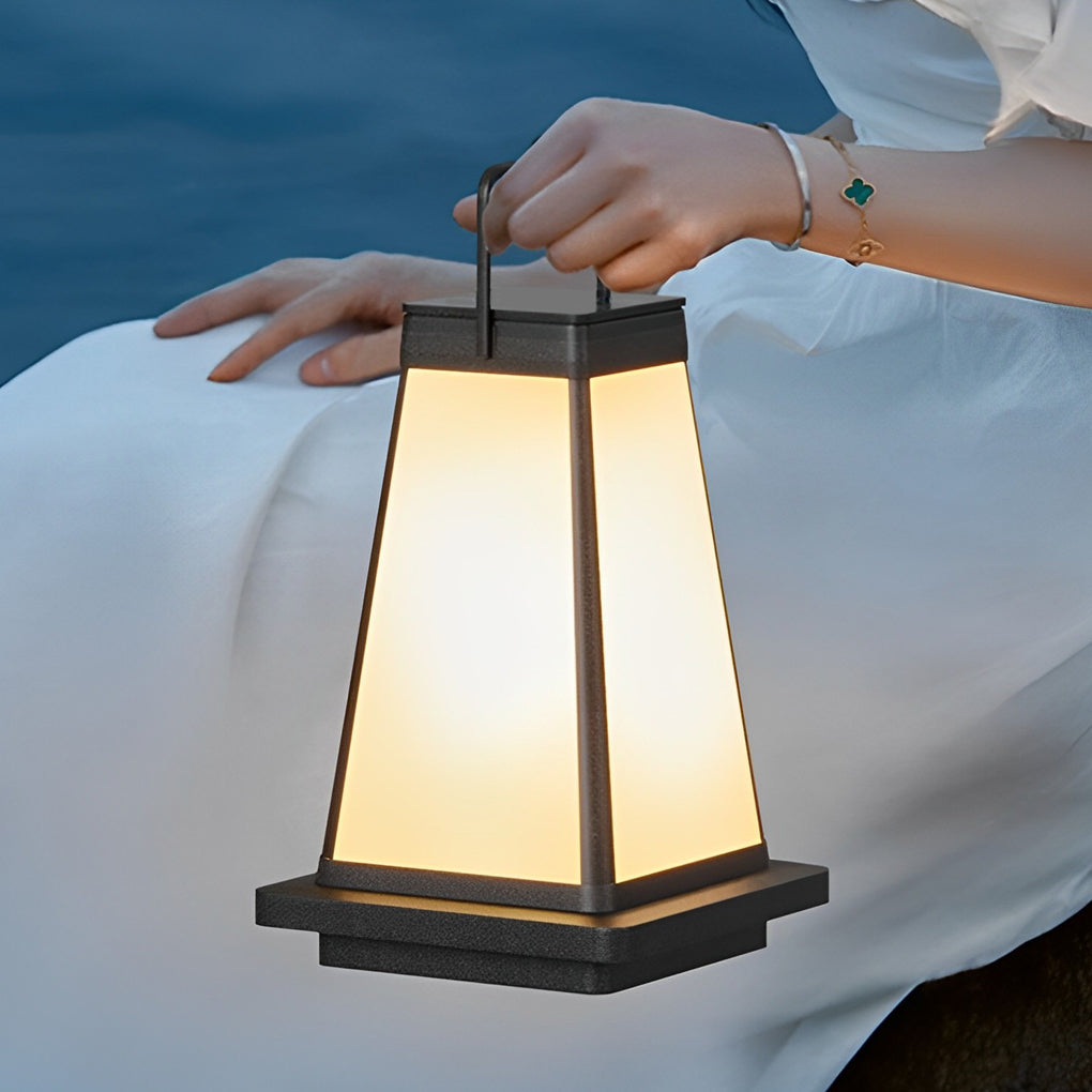 Modern Square Portable Solar Outdoor Lantern — Die-Cast Aluminum, Black, LED, Waterproof