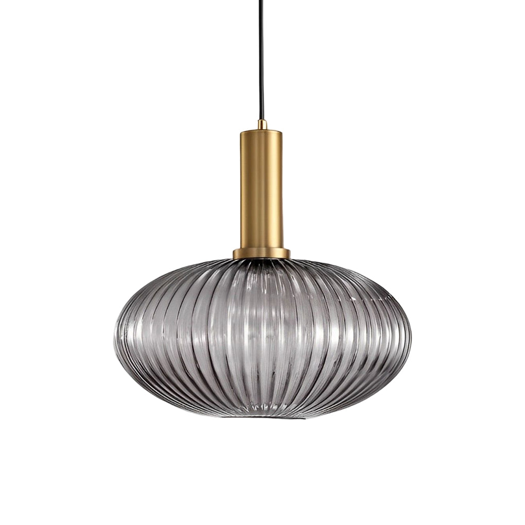 Striped Glass Lantern Mini Pendant — Modern, LED, 3000K, Available in Green, Amber, and Smoke Gray