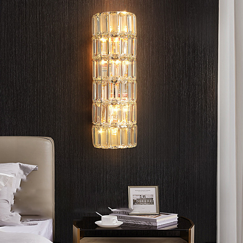 Postmodern Crystal Wall Sconce — Gold Iron, Three-Step Dimming, Round / Rectangular