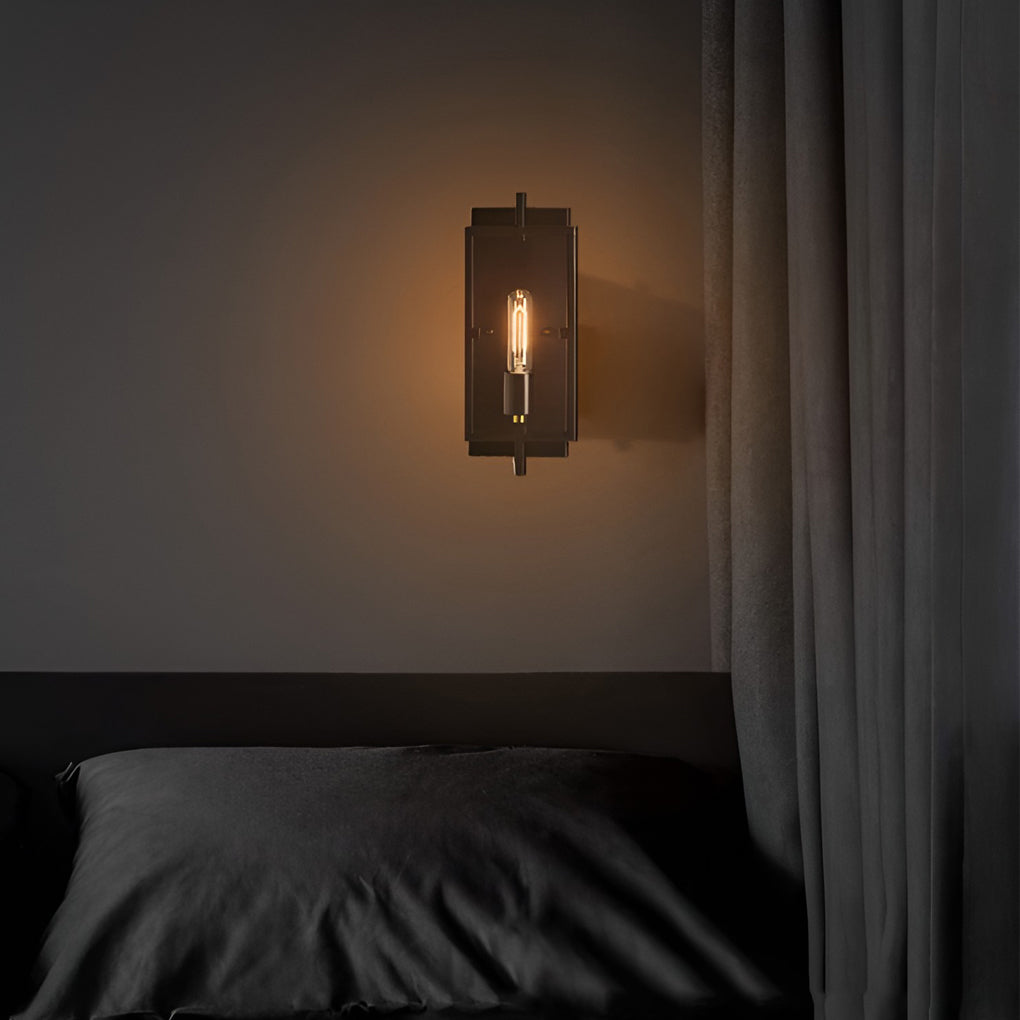 Industrial Rectangular Wall Sconce — Black Iron, E26, 5"W × 13"H