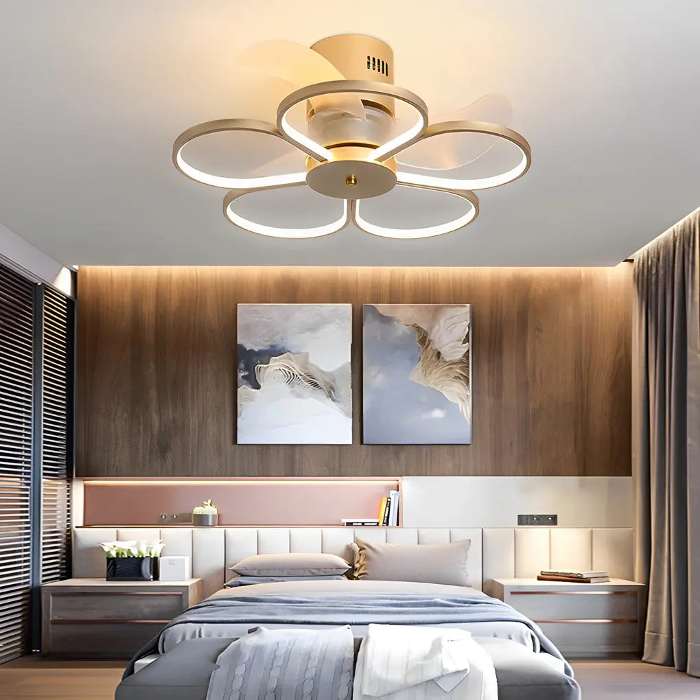 Modern Bladeless Ceiling Fan Lamp with Intelligent Dimmable LED and Silent Operation - Flower Design Luxe