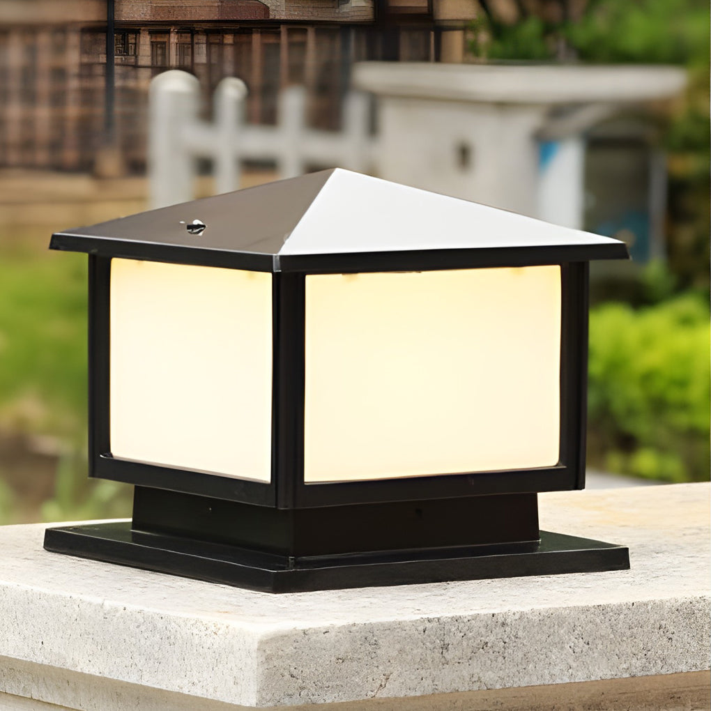 Square Solar Fence Post Light — Aluminum, Black, Three-Step Dimming, Waterproof