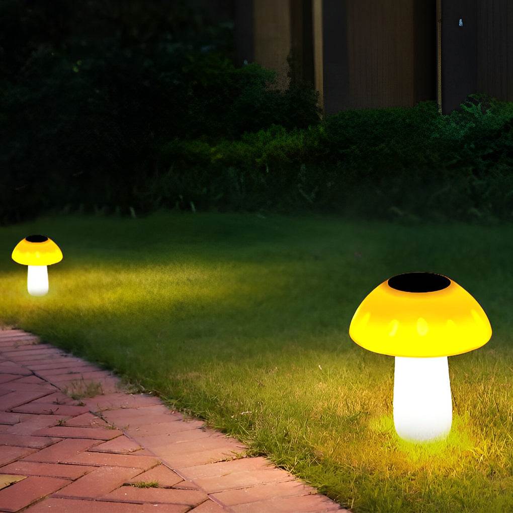 Mushroom Solar LED Lawn Light — ABS, Warm White 3000K, Auto Dusk-to-Dawn, IP Weatherproof, 7" × 15"