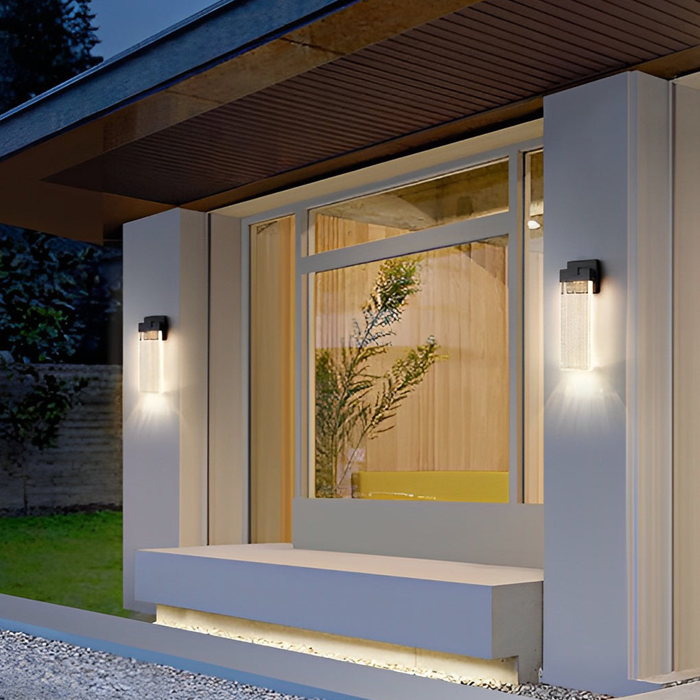 Rectangular Bubble Crystal Outdoor Wall Sconce — Die-Cast Aluminum, LED, 3000K Warm White, 10W / 18W / 24W, IP-Rated Weatherproof