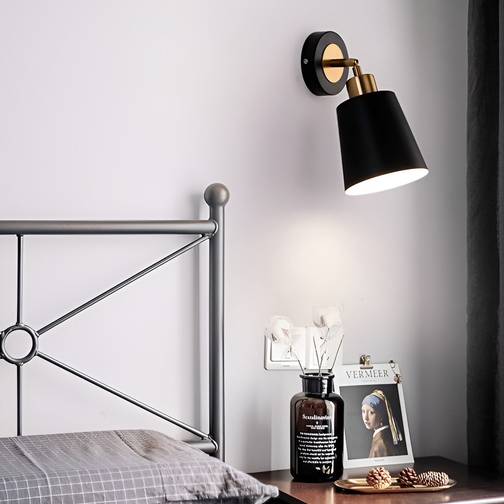 Adjustable Black and Gold Wall Sconce — Iron, LED 12W, 3-Step Dimming (3000K/4500K/6000K), E27, 180° Tilt / 350° Swivel